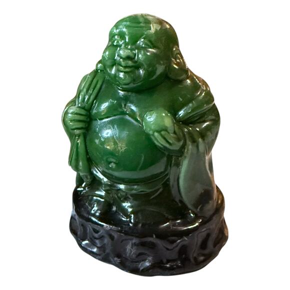 Vintage 70s Lucky Buddha Candle Green Black Wax Distressed 5.25 in - Picture 3 of 14